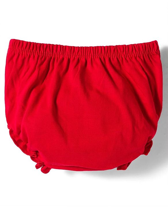 Babyhug Interlock Knit Half Sleeves Peter Pan Collared Frock with Bloomer & Floral Print - Red