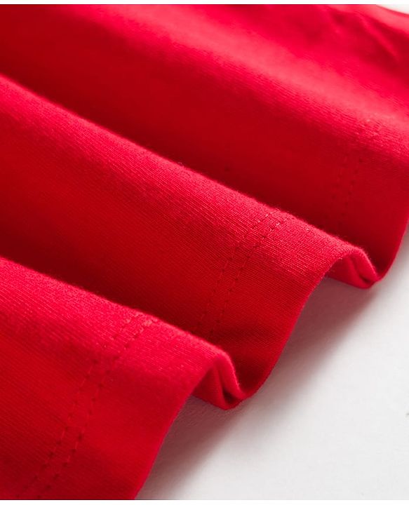 Babyhug Interlock Knit Half Sleeves Peter Pan Collared Frock with Bloomer & Floral Print - Red