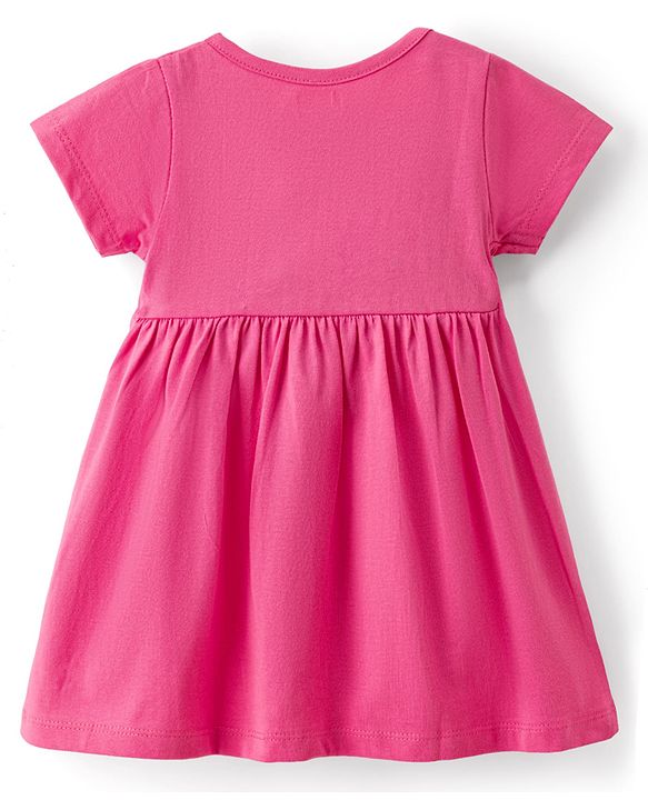Babyhug Interlock Knit Half Sleeves Frock With Floral Print & Bloomer - Pink