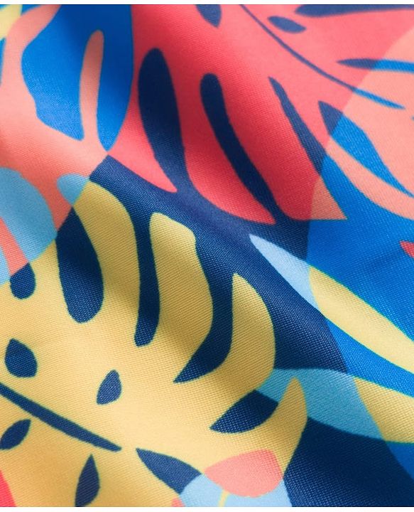 Babyhug Half Raglan Sleeves Tropical Theme Printed Legged Swimsuit - Multicolour