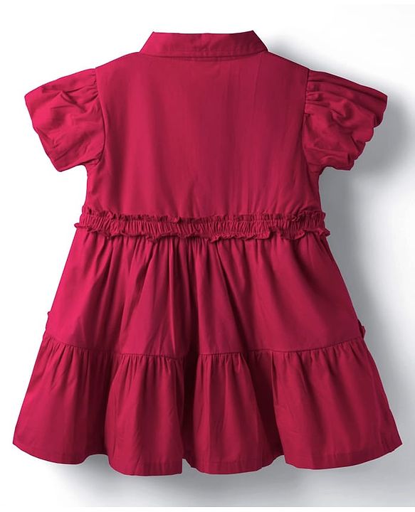 Babyhug Poplin Knit Half Sleeves Solid Frock - Dark Pink