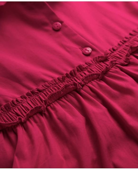 Babyhug Poplin Knit Half Sleeves Solid Frock - Dark Pink