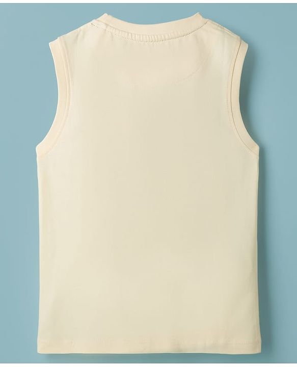 Pine Kids Cotton Knit Sleeveless Tank T-Shirt with Surfing Print - Off White
