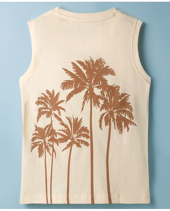 Pine Kids Cotton Knit Sleeveless Tank T-Shirt with Paradise Coast Club Print - Off White