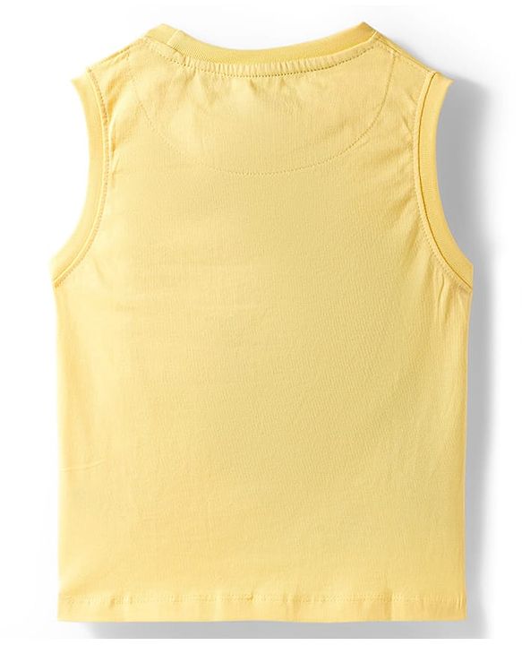 Pine Kids Cotton Knit Sleeveless T-Shirt with Surfing Print - Yellow