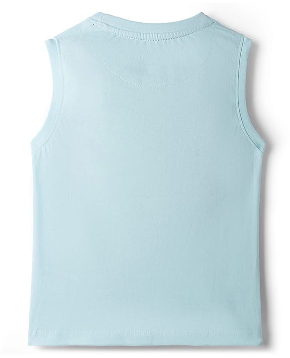 Pine Kids Cotton Knit Sleeveless Tank T-Shirt with Surfing Print - Aqua Blue