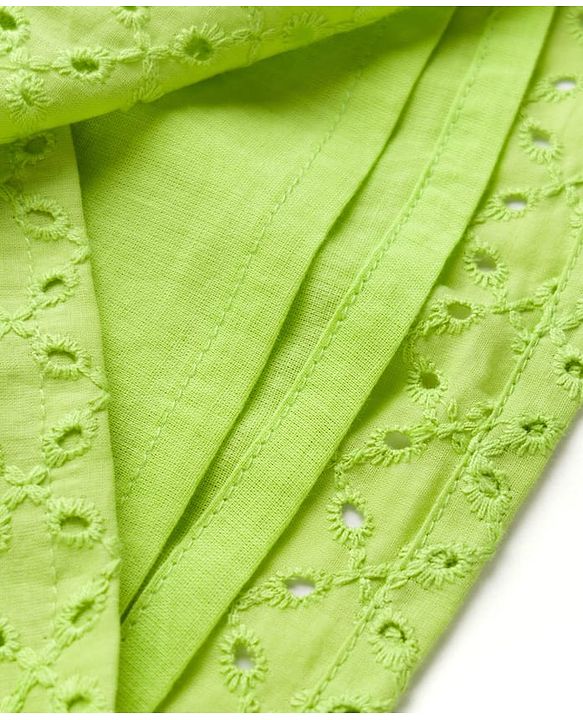 Babyhug Cotton Woven Half Puffed Sleeves Schiffili Frock - Green