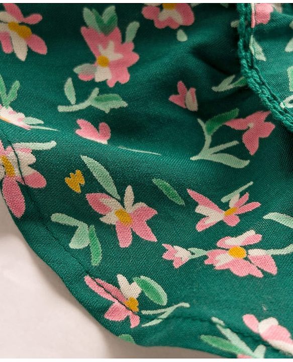 Babyhug Cotton Woven Frill Sleeves Frock With Floral Print - Green