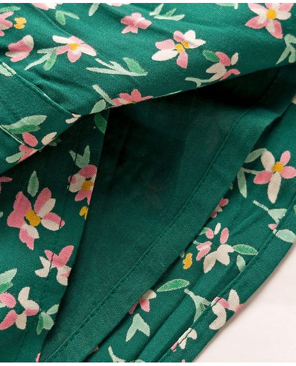 Babyhug Cotton Woven Frill Sleeves Frock With Floral Print - Green