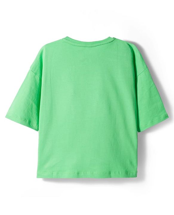 Pine Kids Disney Single Jersey Knit Drop Shoulder Half Sleeves Oversized Crop T-Shirt With Minnie Mouse Graphics - Green