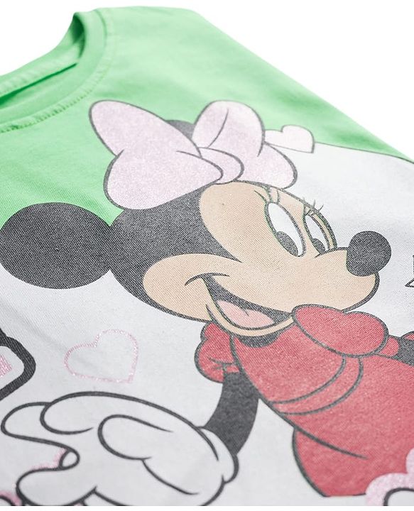 Pine Kids Disney Single Jersey Knit Drop Shoulder Half Sleeves Oversized Crop T-Shirt With Minnie Mouse Graphics - Green