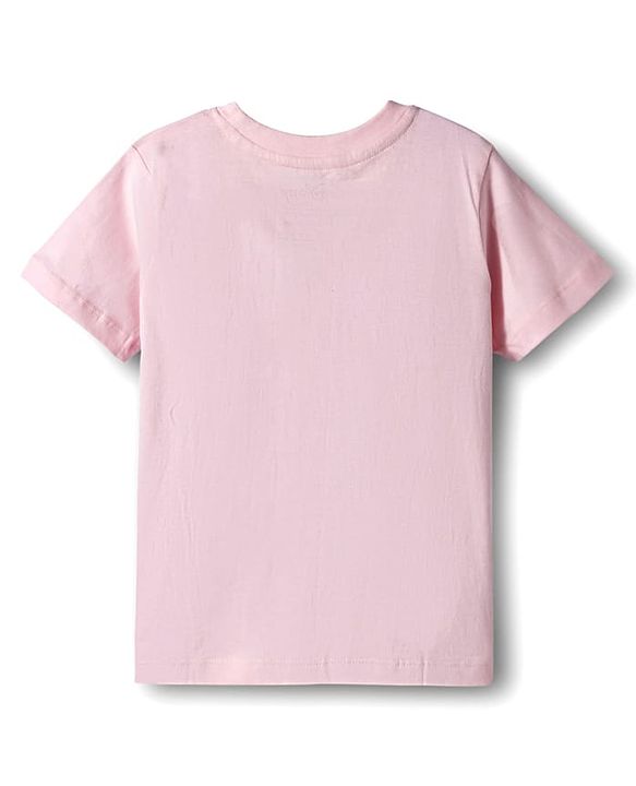 Pine Kids Disney Single Jersey Knit Half Sleeves T-Shirt & Shorts Night Suit with Lilo & Stitch Graphic - Pink