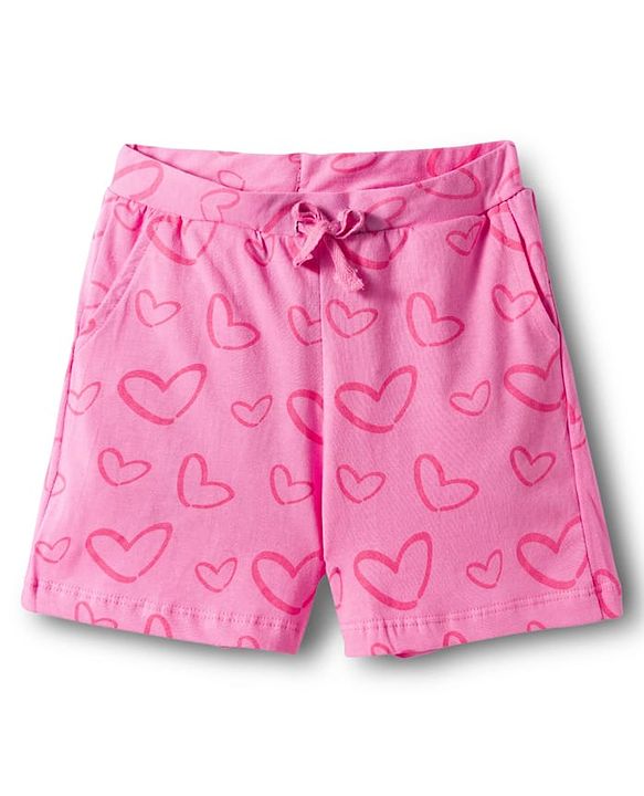 Pine Kids Disney Single Jersey Knit Half Sleeves T-Shirt & Shorts Night Suit with Lilo & Stitch Graphic - Pink