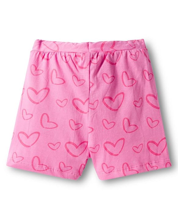 Pine Kids Disney Single Jersey Knit Half Sleeves T-Shirt & Shorts Night Suit with Lilo & Stitch Graphic - Pink