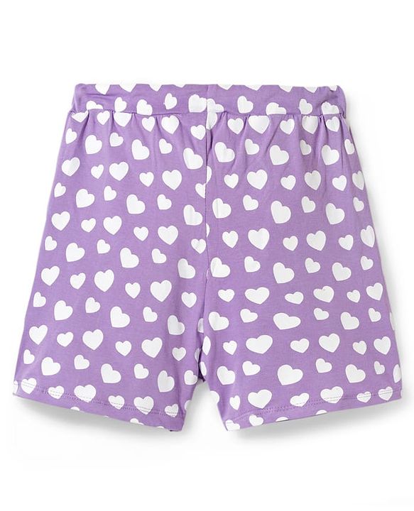 Pine Kids Disney Single Jersey Knit Half Sleeves T-Shirt & Short Night Suit With Lilo & Stitch - Purple
