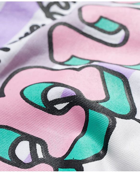 Pine Kids Disney Single Jersey Knit Drop Shoulder Half Sleeves Oversized T-Shirt & Shorts Set With Lilo & Stitch Graphics - Purple
