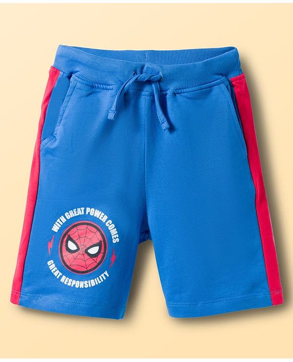 Pine Kids Marvel Single Jersey Knit Drop Shoulder Half Sleeves Oversized T-Shirt & Shorts Set With Spider-Man Graphics - Multicolor