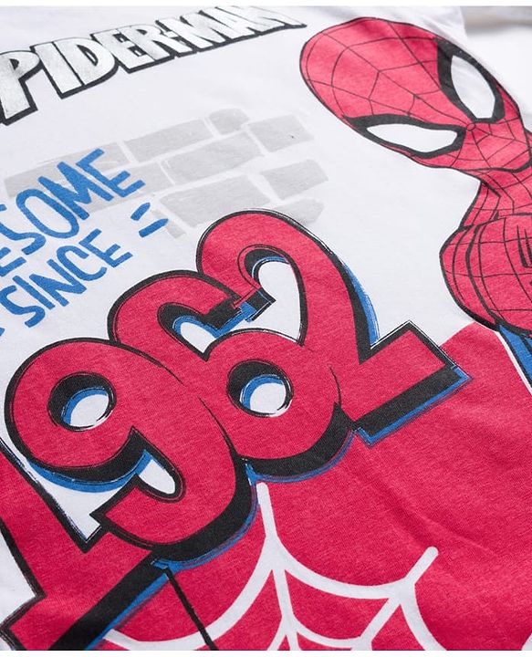 Pine Kids Marvel Single Jersey Knit Drop Shoulder Half Sleeves Oversized T-Shirt & Shorts Set With Spider-Man Graphics - Multicolor