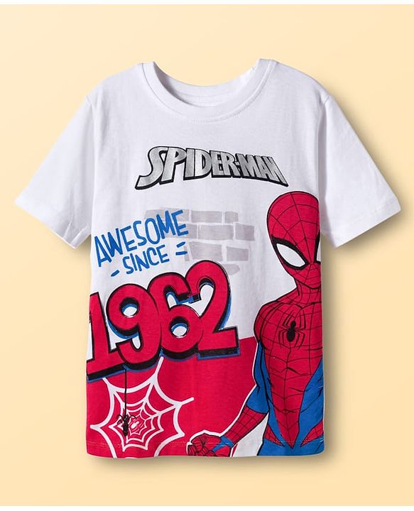 Pine Kids Marvel Single Jersey Knit Drop Shoulder Half Sleeves Oversized T-Shirt & Shorts Set With Spider-Man Graphics - Multicolor