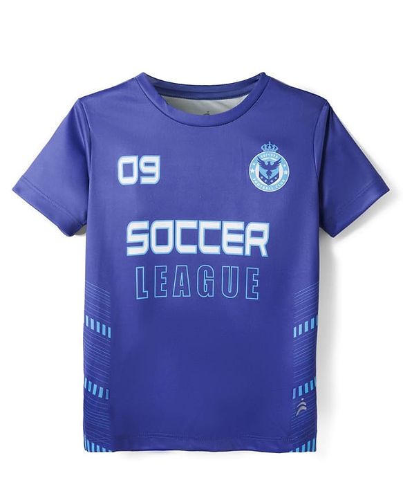 Pine Active Knit Half Sleeves T-Shirt With Soccer Theme Print -Navy Blue