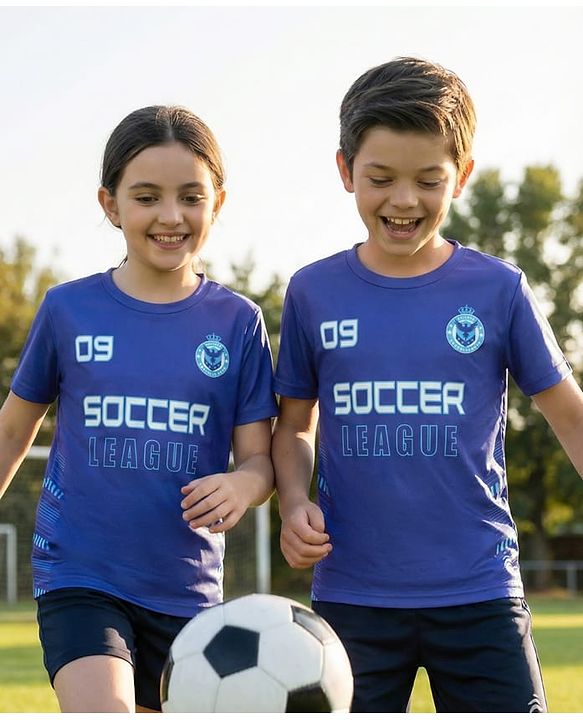 Pine Active Knit Half Sleeves T-Shirt With Soccer Theme Print -Navy Blue