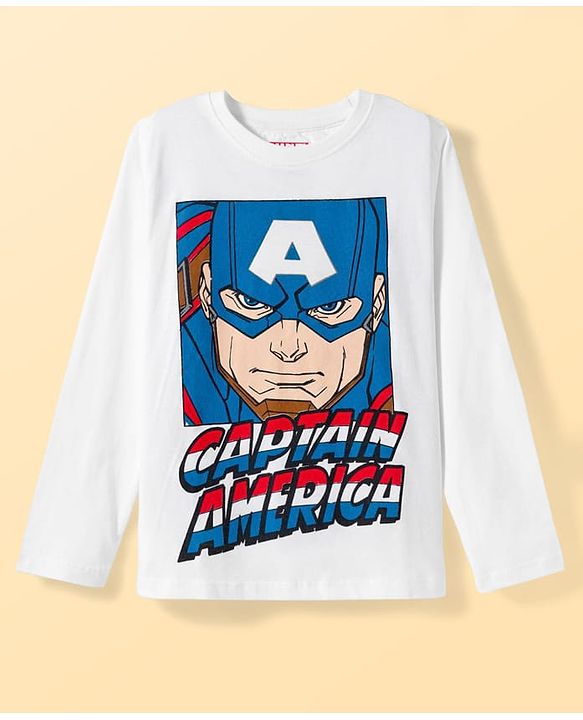 Pine Kids Marvel Single Jersey Knit Full Sleeves T-Shirt & Pajama Night Suit With Captain America Print - White & Navy Blue
