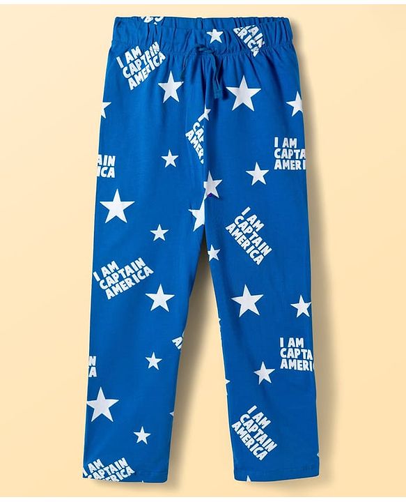 Pine Kids Marvel Single Jersey Knit Full Sleeves T-Shirt & Pajama Night Suit With Captain America Print - White & Navy Blue