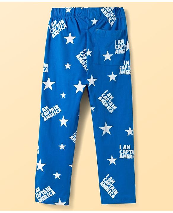 Pine Kids Marvel Single Jersey Knit Full Sleeves T-Shirt & Pajama Night Suit With Captain America Print - White & Navy Blue