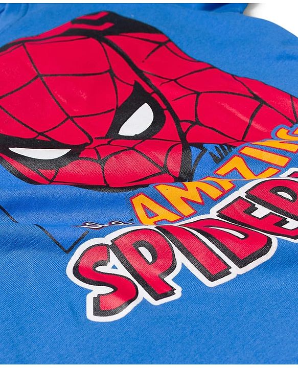 Pine Kids Marvel Single Jersey Knit Full Sleeves T-Shirt & Pajama Night Suit With Spiderman Print -  Blue