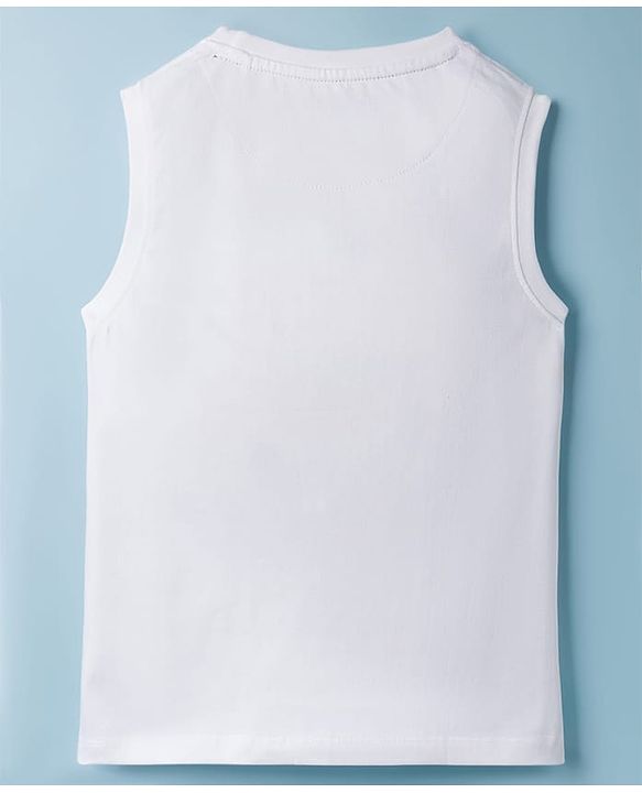 Pine Kids Cotton Knit Sleeveless Tank T-Shirt with Tropical Theme Print - White