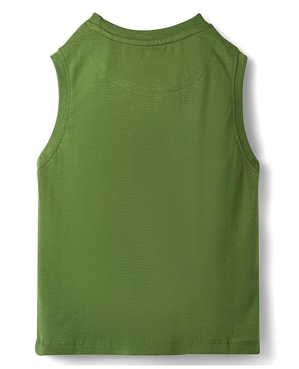 Pine Kids 100% Cotton Sleeveless  Urban Style Text Printed Tank T-Shirt- Olive Green