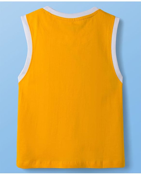 Pine Kids 100% Cotton Sleeveless  Cut N Sew Text Printed Tank T-Shirt - White & Yellow