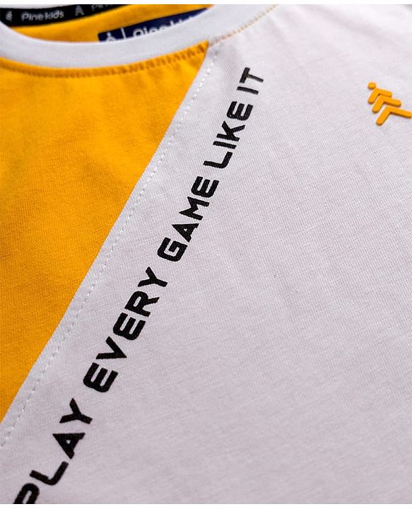 Pine Kids 100% Cotton Sleeveless  Cut N Sew Text Printed Tank T-Shirt - White & Yellow