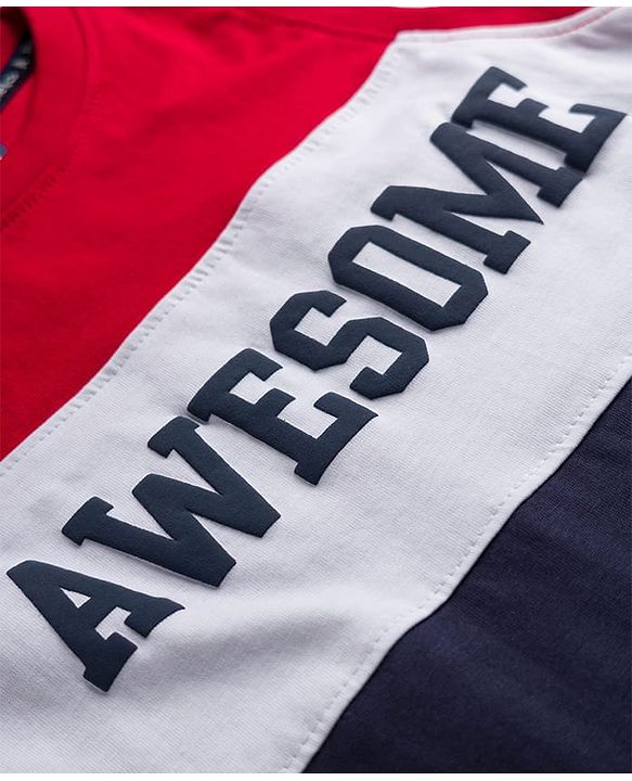 Pine Kids 100% Cotton Knit Sleeveless Awesome Text Printed Cut N Sew Tank T-Shirt -Red Navy & White