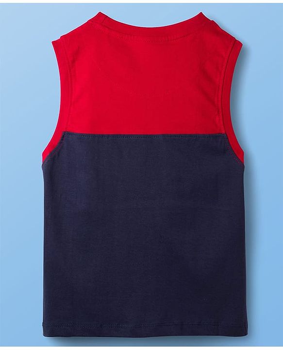 Pine Kids 100% Cotton Knit Sleeveless Awesome Text Printed Cut N Sew Tank T-Shirt -Red Navy & White