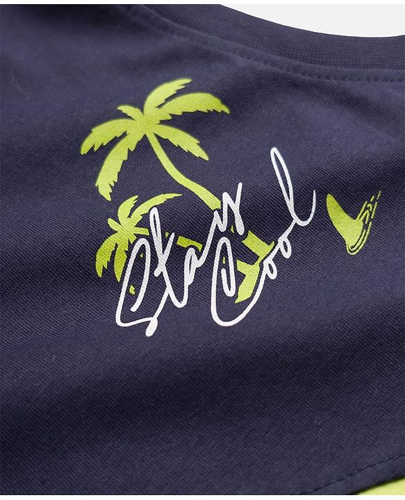 Pine Kids Cotton Knit Sleeveless Cut & Sew Tank T-Shirt with Beach Theme Print - Multicolor