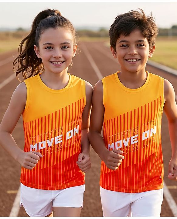 Pine Active Knit Sleeveless Tank T-Shirt With Text Print - Orange