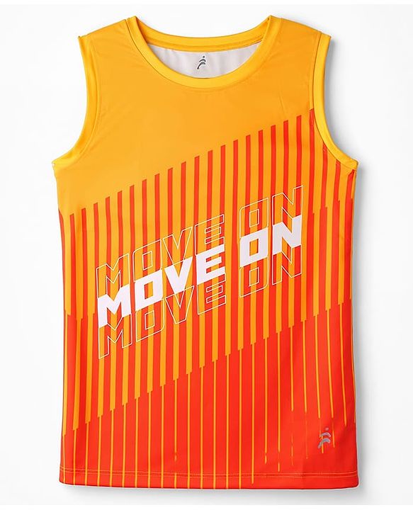 Pine Active Knit Sleeveless Tank T-Shirt With Text Print - Orange