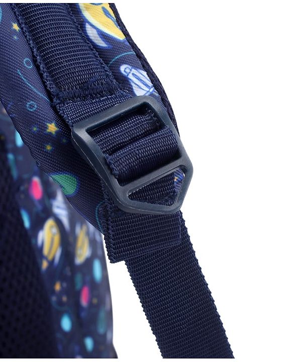 Babyhug 16 Inches Galaxy Astronaut Theme Backpack | 2 Main Compartments, 3 Front Pockets, 2 Side Bottle Pockets | Water Resistant | Durable Zippers | For School, Travel & Outdoors | Blue