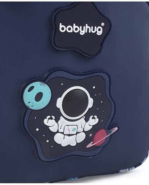 Babyhug 16 Inches Galaxy Astronaut Theme Backpack | 2 Main Compartments, 3 Front Pockets, 2 Side Bottle Pockets | Water Resistant | Durable Zippers | For School, Travel & Outdoors | Blue