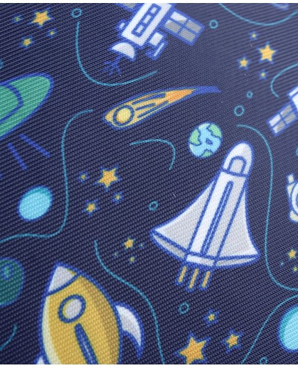 Babyhug 16 Inches Galaxy Astronaut Theme Backpack | 2 Main Compartments, 3 Front Pockets, 2 Side Bottle Pockets | Water Resistant | Durable Zippers | For School, Travel & Outdoors | Blue