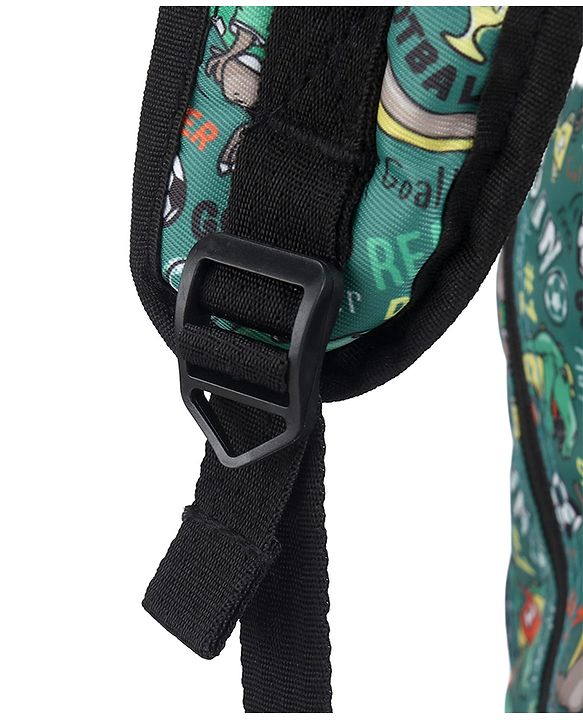 Babyhug 16 Inches Dino Theme Snappy Backpack | 2 Main Compartments, 2 Front Pockets, 2 Side Bottle Pockets | Water Resistant | Durable Zippers | For School, Travel & Outdoors | Green Black
