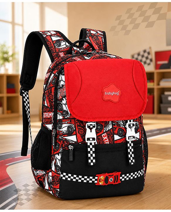 Babyhug 16 Inches Dino Theme Snappy Backpack | 2 Main Compartments, 2 Front Pockets, 2 Side Bottle Pockets | Water Resistant | Durable Zippers | For School, Travel & Outdoors | Green Black