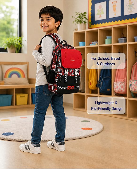 Babyhug 16 Inches Dino Theme Snappy Backpack | 2 Main Compartments, 2 Front Pockets, 2 Side Bottle Pockets | Water Resistant | Durable Zippers | For School, Travel & Outdoors | Green Black