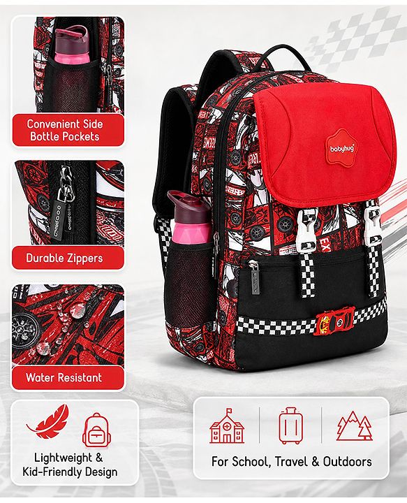 Babyhug 16 Inches Dino Theme Snappy Backpack | 2 Main Compartments, 2 Front Pockets, 2 Side Bottle Pockets | Water Resistant | Durable Zippers | For School, Travel & Outdoors | Green Black