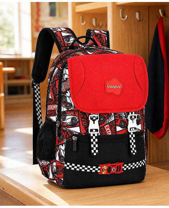 Babyhug 16 Inches Dino Theme Snappy Backpack | 2 Main Compartments, 2 Front Pockets, 2 Side Bottle Pockets | Water Resistant | Durable Zippers | For School, Travel & Outdoors | Green Black