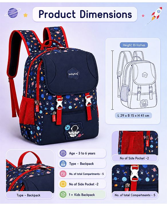 Babyhug 16 Inches Dino Theme Snappy Backpack | 2 Main Compartments, 2 Front Pockets, 2 Side Bottle Pockets | Water Resistant | Durable Zippers | For School, Travel & Outdoors | Green Black