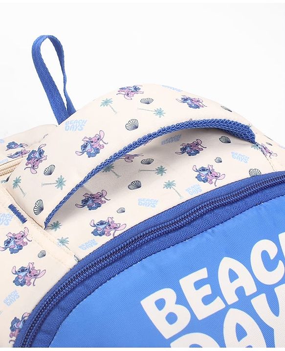 Babyhug Disney Stitch Beach Days Backpack | 2 Main Compartments, 1 Front Pocket, 2 Side Bottle Pockets | Water Resistant | Durable Zippers | For School & Outdoors - 16 Inches | Blue White