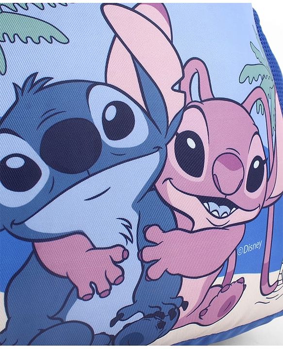 Babyhug Disney Stitch Beach Days Backpack | 2 Main Compartments, 1 Front Pocket, 2 Side Bottle Pockets | Water Resistant | Durable Zippers | For School & Outdoors - 16 Inches | Blue White