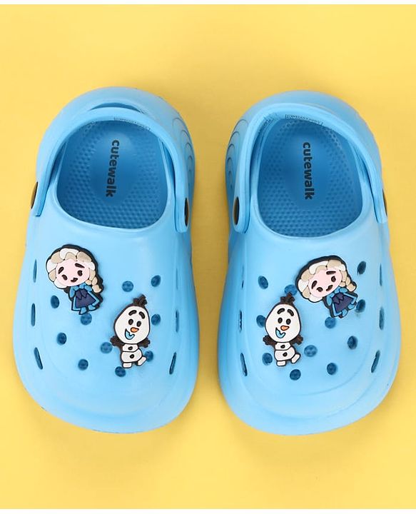Cute Walk by Babyhug Disney  Back Strap Clogs With Elsa Applique - Light Blue